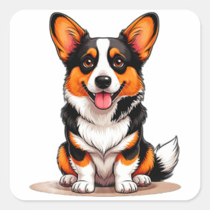 Cute Cardigan Welsh Corgi Puppy Character Cartoon Square Sticker