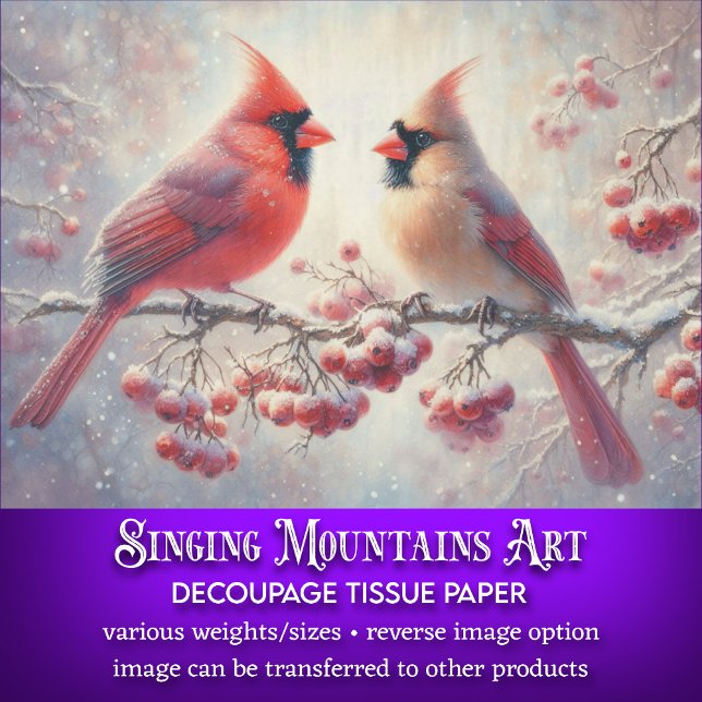 Cute Cardinal Couple Rustic Forest Decoupage Tissue Paper (Creator Uploaded)