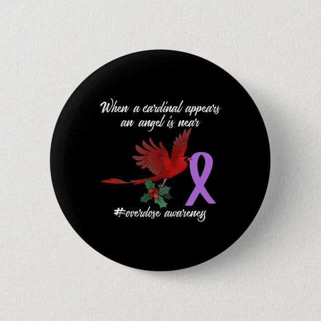 Cute Cardinal Purples Ribbon Overdose Awareness An 2 Inch Round Button (Front)