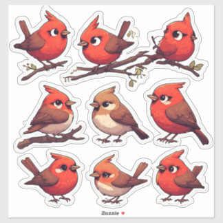 Cute Cardinal & Songbird Sticker Set for Kids
