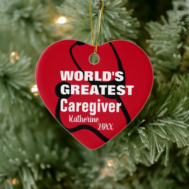 Cute Caregiver Medical Red Heart Personalized Ceramic Ornament (Tree)