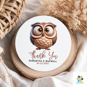 Cute Caricature Owl Baby Boy Shower Classic Round Sticker