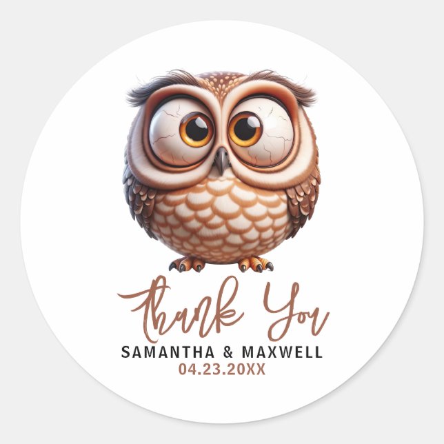 Cute Caricature Owl Baby Boy Shower Classic Round Sticker (Front)