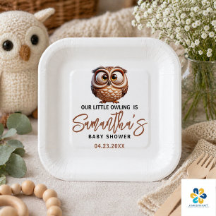 Cute Caricature Owl Baby Boy Shower Paper Plate