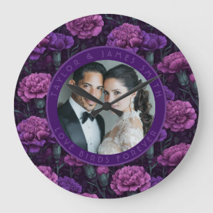 Cute Carnation Petal Wildflower Wedding Large Clock