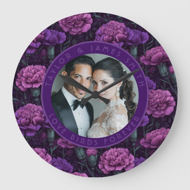 Cute Carnation Petal Wildflower Wedding Large Clock (Front)