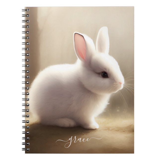 Cute Carnet bébé lapin aquarelle avec nom (Devant)