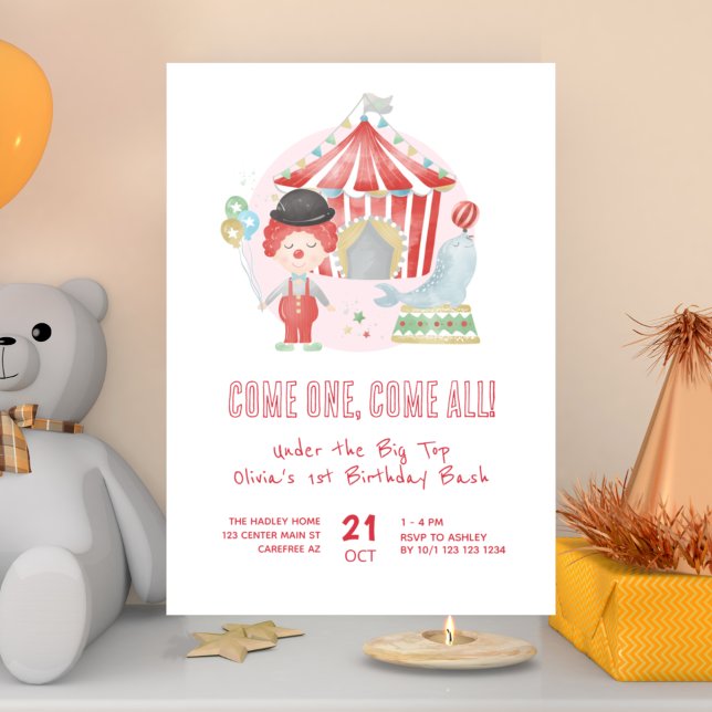 Cute Carnival Circus 1st Birthday Bash Invitation (Creator Uploaded)