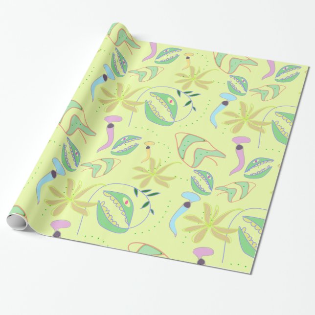 Cute carnivorous plant seamless pattern wrapping paper (Unrolled)
