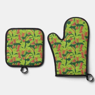 Cute Carnivorous Venus Flytrap Pattern Oven Mitt & Pot Holder Set