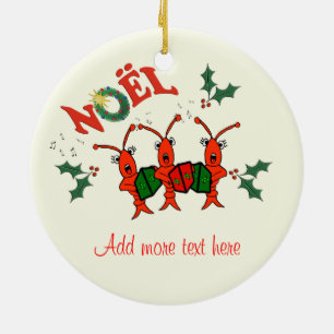 Cute Caroling Crawfish Lobster Christmas Ceramic Ornament