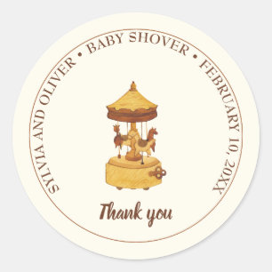 Cute carousel gender neutral baby shower classic round sticker