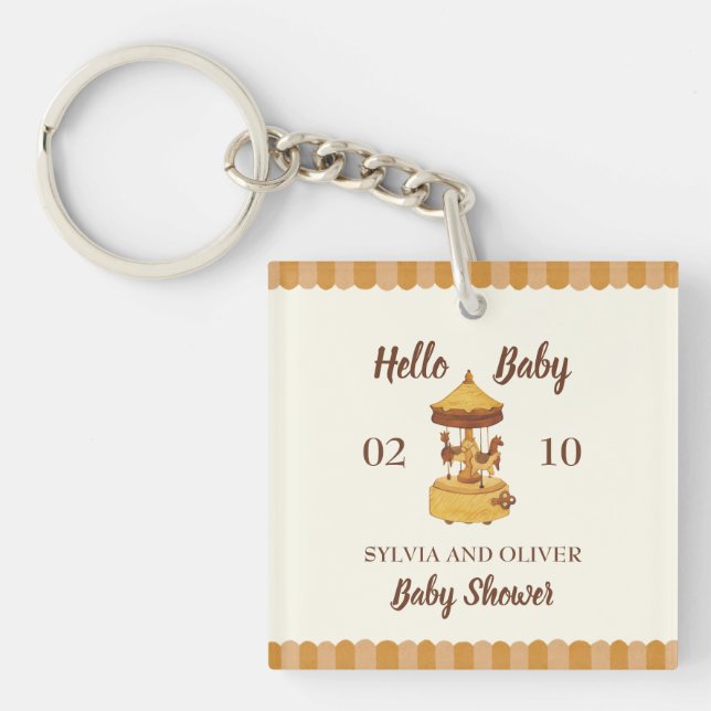 Cute carousel gender neutral baby shower favors  keychain (Front)