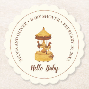 Cute carousel gender neutral baby shower paper coaster