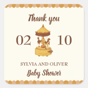 Cute carousel gender neutral baby shower square sticker