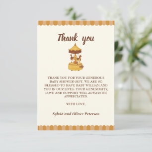 Cute carousel gender neutral baby shower  thank you card