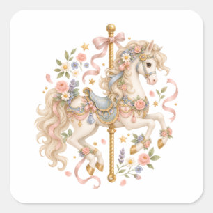 Cute Carousel Horse Vintage Art Square Sticker