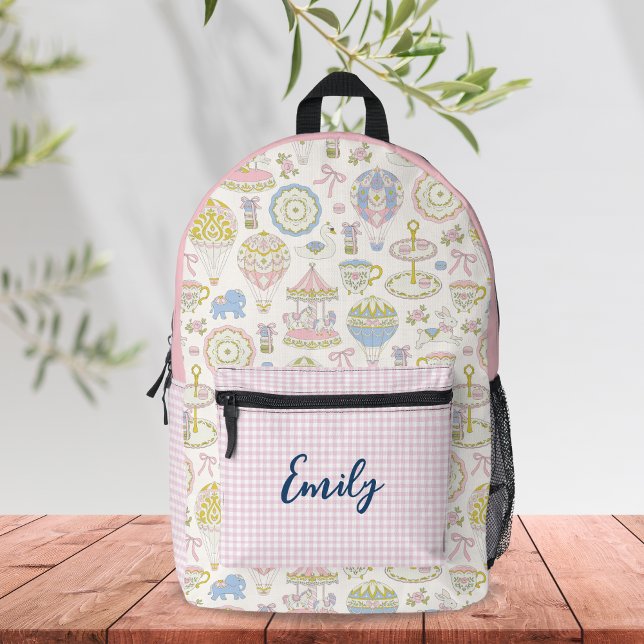 Cute Carousels and Animals Kids Custom Name Printed Backpack (Creator Uploaded)