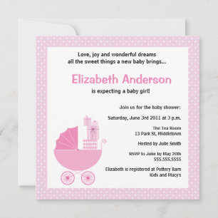 Cute Carriage Baby Shower Invitation - Girl