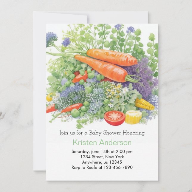 Cute Carrot and Tomato Baby Shower Invitation (Front)