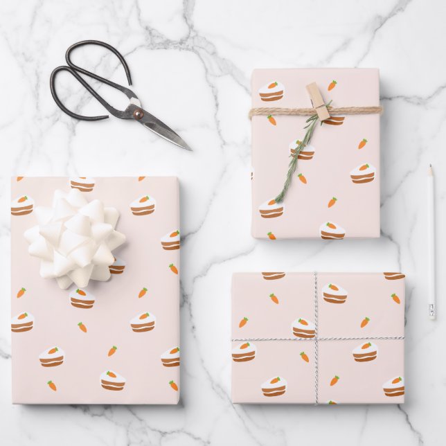 Cute Carrot Cake Pattern Wrapping Paper Sheet (Front)