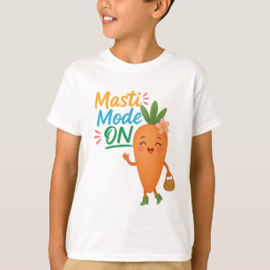 Cute Carrot Masti Mode ON Kids T-Shirt Fun 