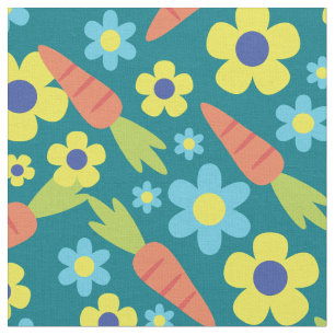 Cute Carrots and Flowers Spring Easter Fabric