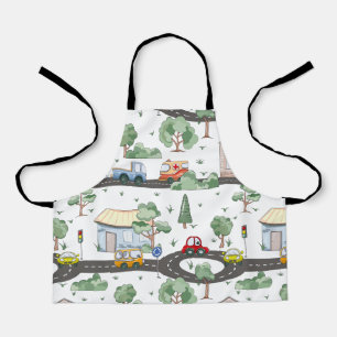 Cute Cars in Town Pattern for Little Boys Apron