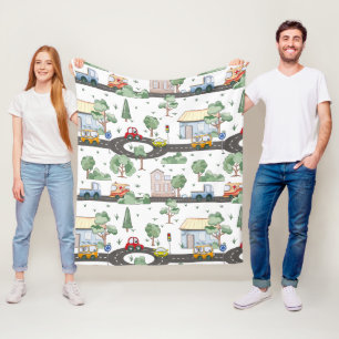 Cute Cars in Town Pattern for Little Boys Fleece Blanket
