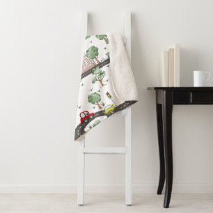 Cute Cars in Town Pattern for Little Boys Sherpa Blanket