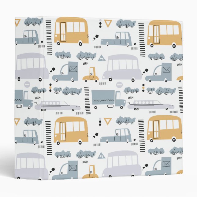 Cute Cars in Traffic Pattern Binder (Front/Spine)