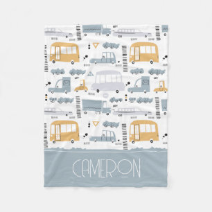 Cute Cars in Traffic Pattern Fleece Blanket