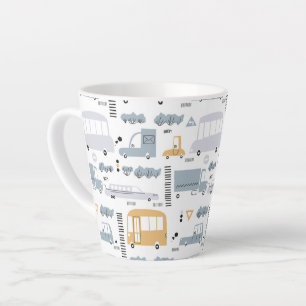 Cute Cars in Traffic Pattern Latte Mug