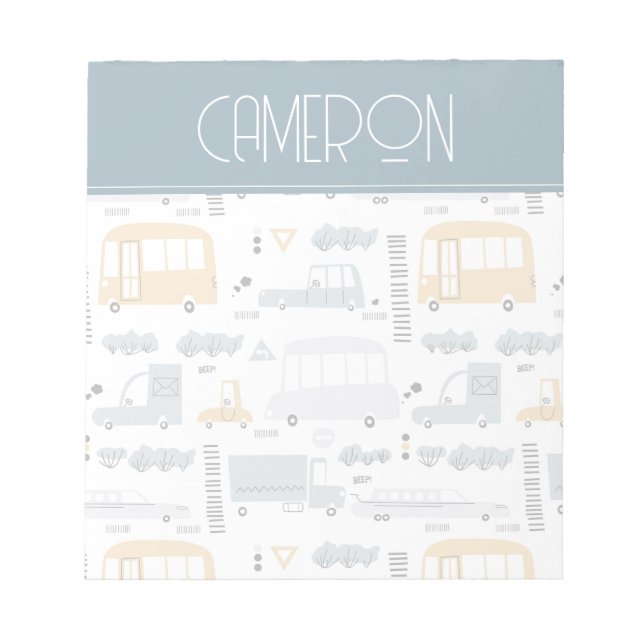 Cute Cars in Traffic Pattern Notepad (Front)