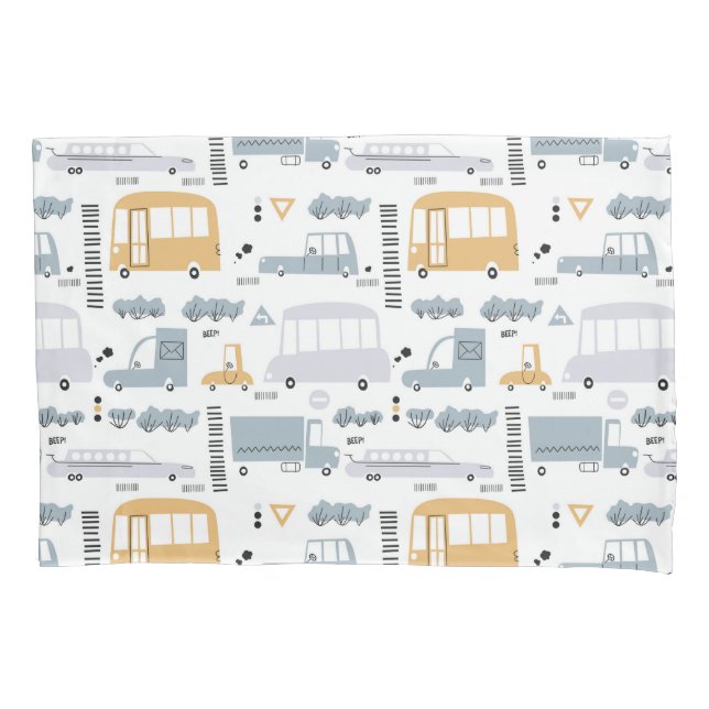 Cute Cars in Traffic Pattern Pillowcase (Front)