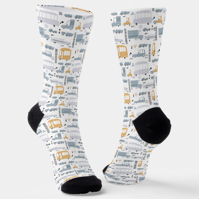 Cute Cars in Traffic Pattern Socks (Angled)