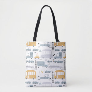Cute Cars in Traffic Pattern Tote Bag