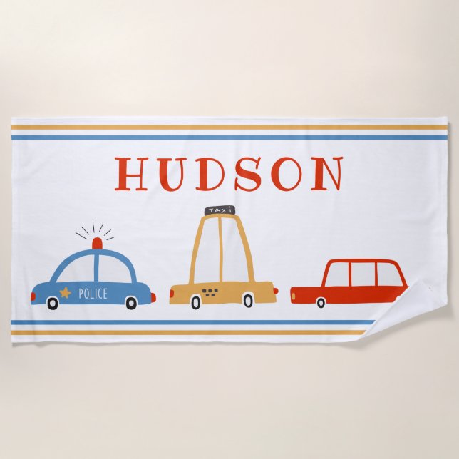 Cute Cars Personalized Beach Towel (Front)