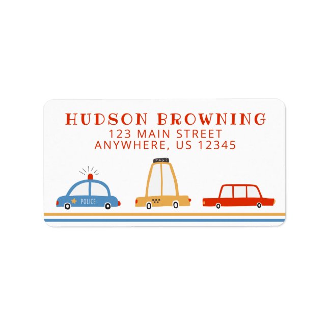 Cute Cars Personalized Return Address Labels (Front)