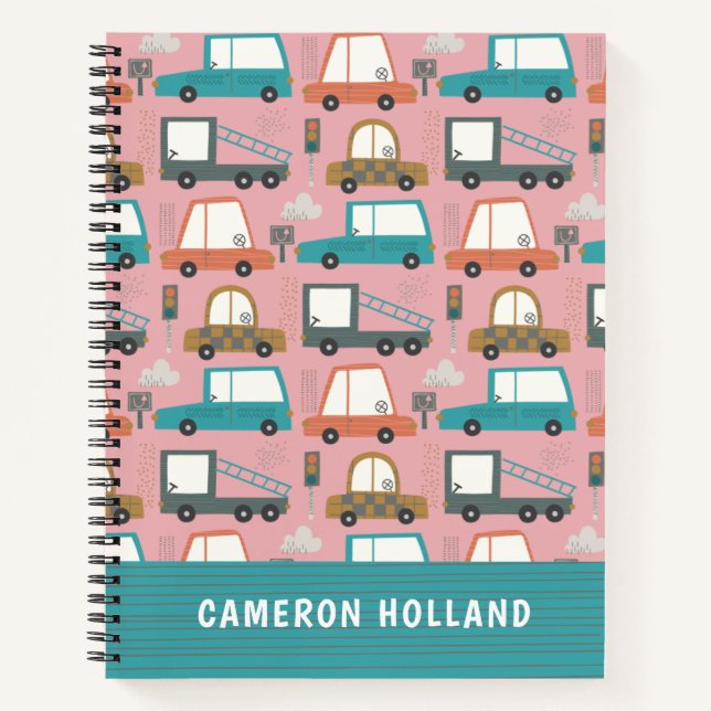 Cute Cars Trucks Pink Personalized  Notebook (Front)