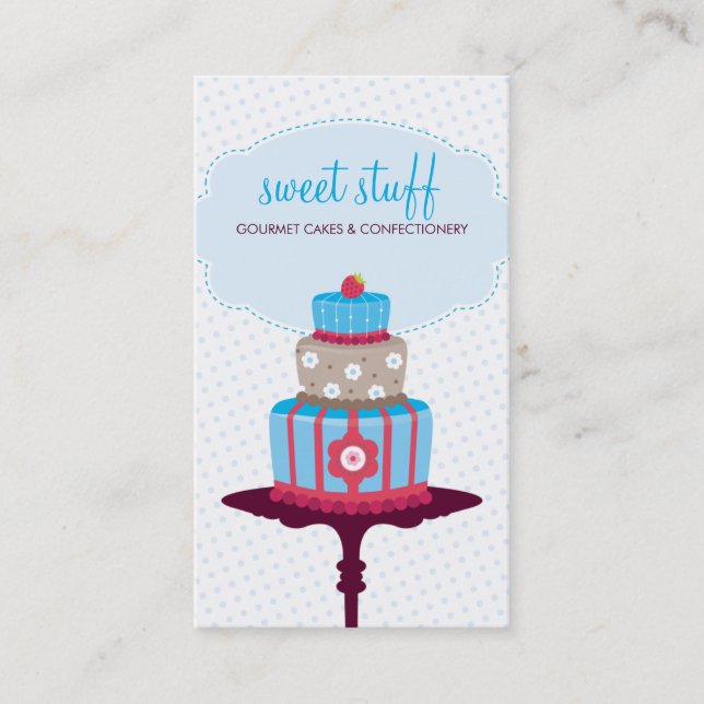 CUTE CARTE DE VISITE pâtisserie aqua bleu rouge (Devant)