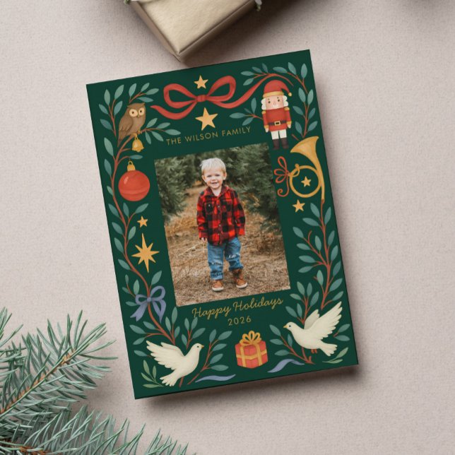 Cute Carte photo de vacances Watercolor | (Créateur téléchargé)