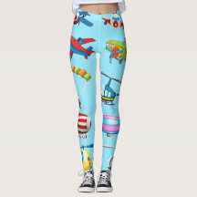 Cute Cartoon Airplane Pattern Blue Leggings 