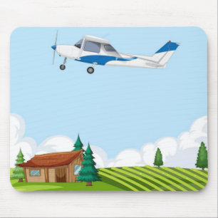 Cute Cartoon Airplane Rural Landscape Office Mouse Pad