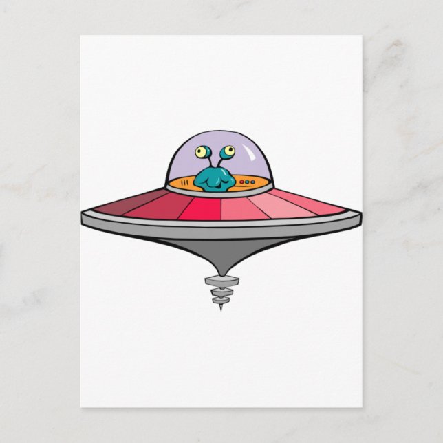 Cute Cartoon Alien In A UFO Postcard (Front)