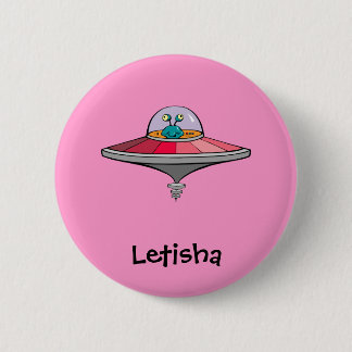 Cute Cartoon Alien In Ufo Personalized Name Gift 2 Inch Round Button