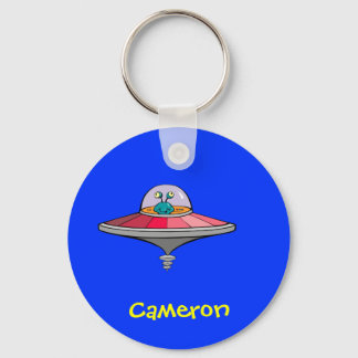 Cute Cartoon Alien In Ufo Personalized Name Gift Keychain