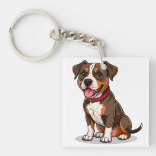 Cute Cartoon American Pit Bull Dog Keychain