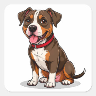 Cute Cartoon American Pit Bull Dog  Square Sticker