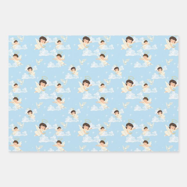 Cute Cartoon Angels And Doves Seamless Pattern Wrapping Paper Sheet (Front)